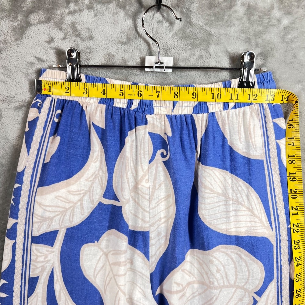 Rachel Zoe Pants Women's XS Wide Leg Linen Blend Crop Blue White Floral Pull On - Picture 10 of 11